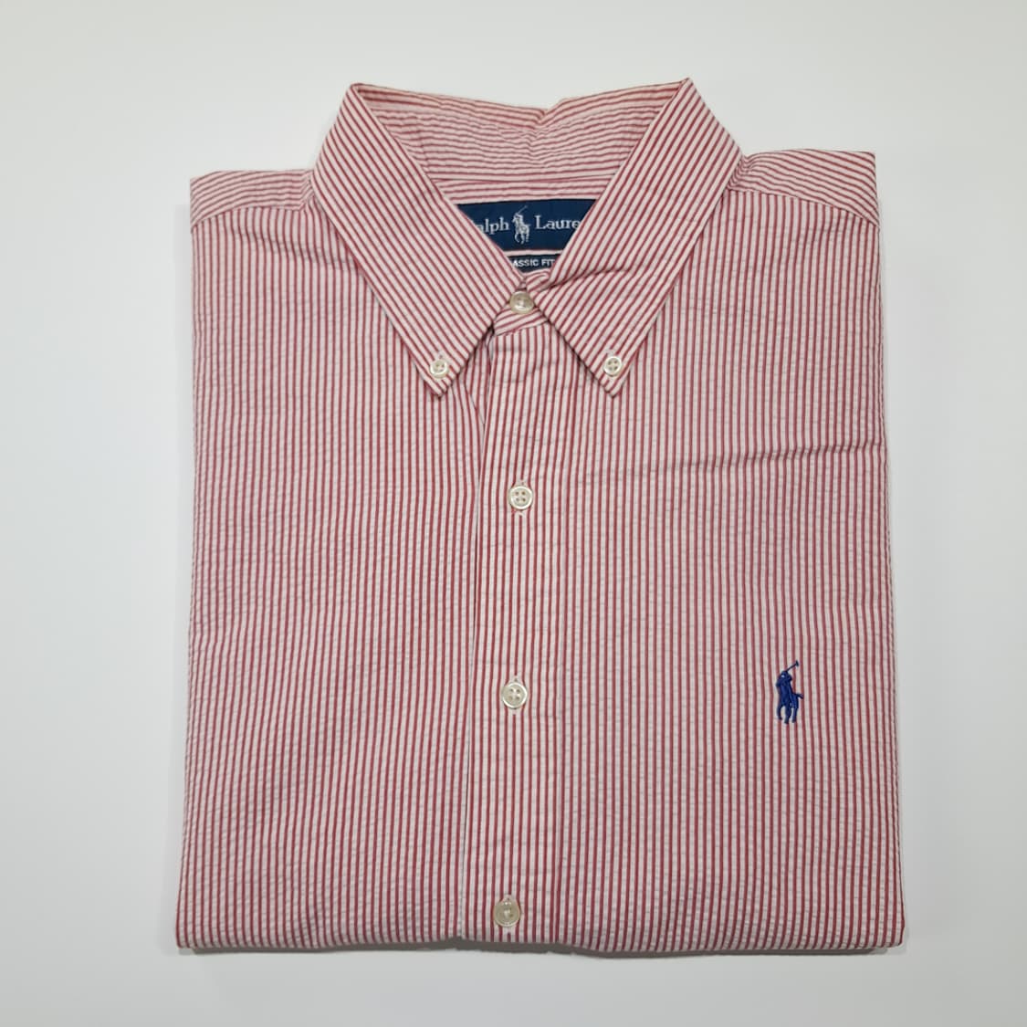 CK008 2XL 폴로 00s 시어서커 레드 스트라이프 반팔 셔츠 남방 상품이미지7