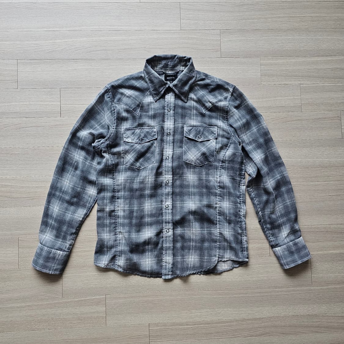완료M 95 MALE&CO 웨스턴 여름 긴팔 체크 셔츠 시스루 남자 여자 상품이미지1