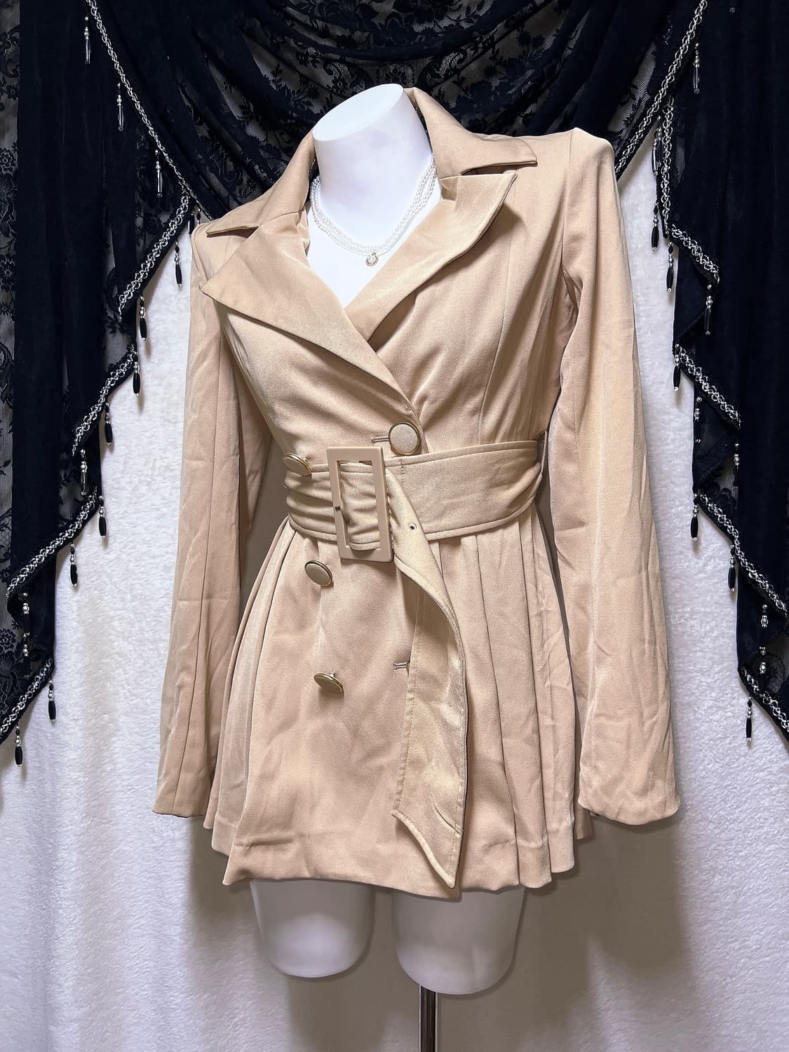 립서비스 로맨틱갸루 로걀 라떼 오네 모카베이지 벨트 트렌치코트 원피스 상품이미지5