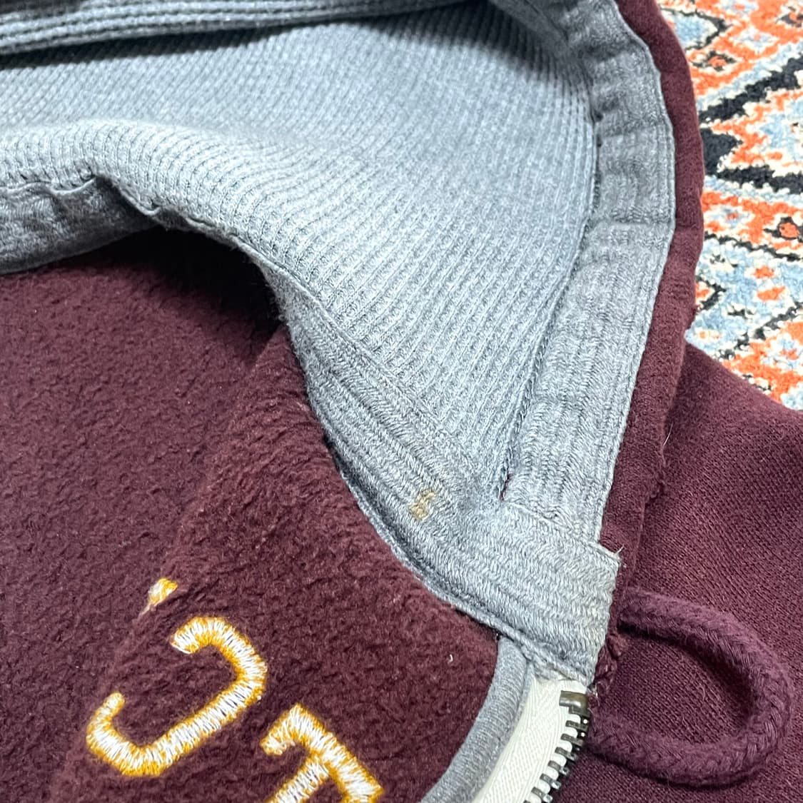 아베크롬비 숫자로고 버건디 기모 후드집업 남성S 상품이미지6