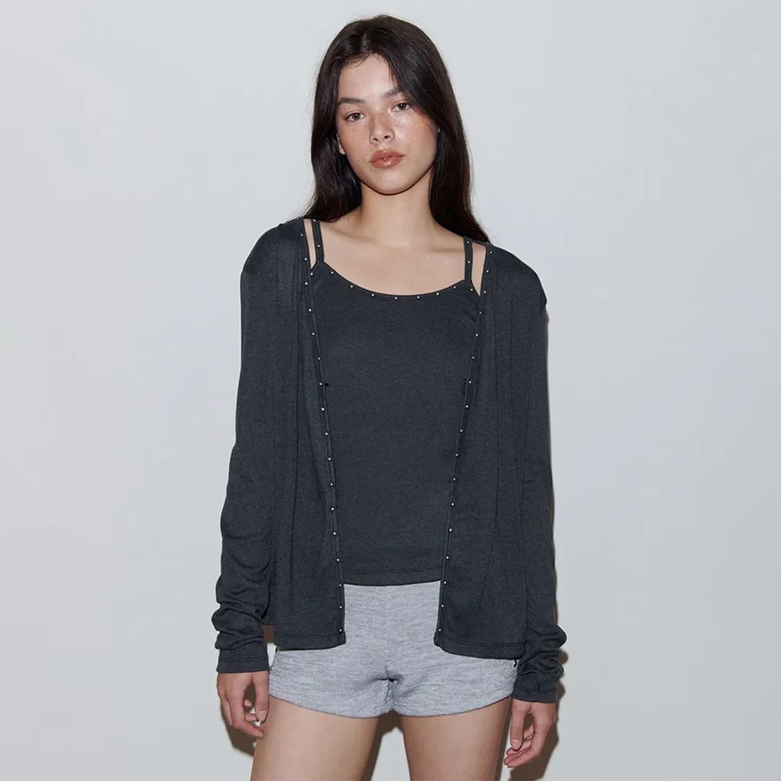 폴리수엠 STUDDED CARDIGAN SET (CHARCOAL) 상품이미지1