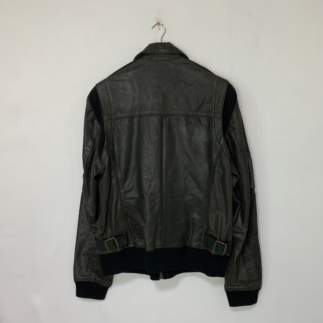 D&G 돌체앤가바나 빈티지 니트 배색 레더 자켓 카키 가죽자켓 상품이미지8