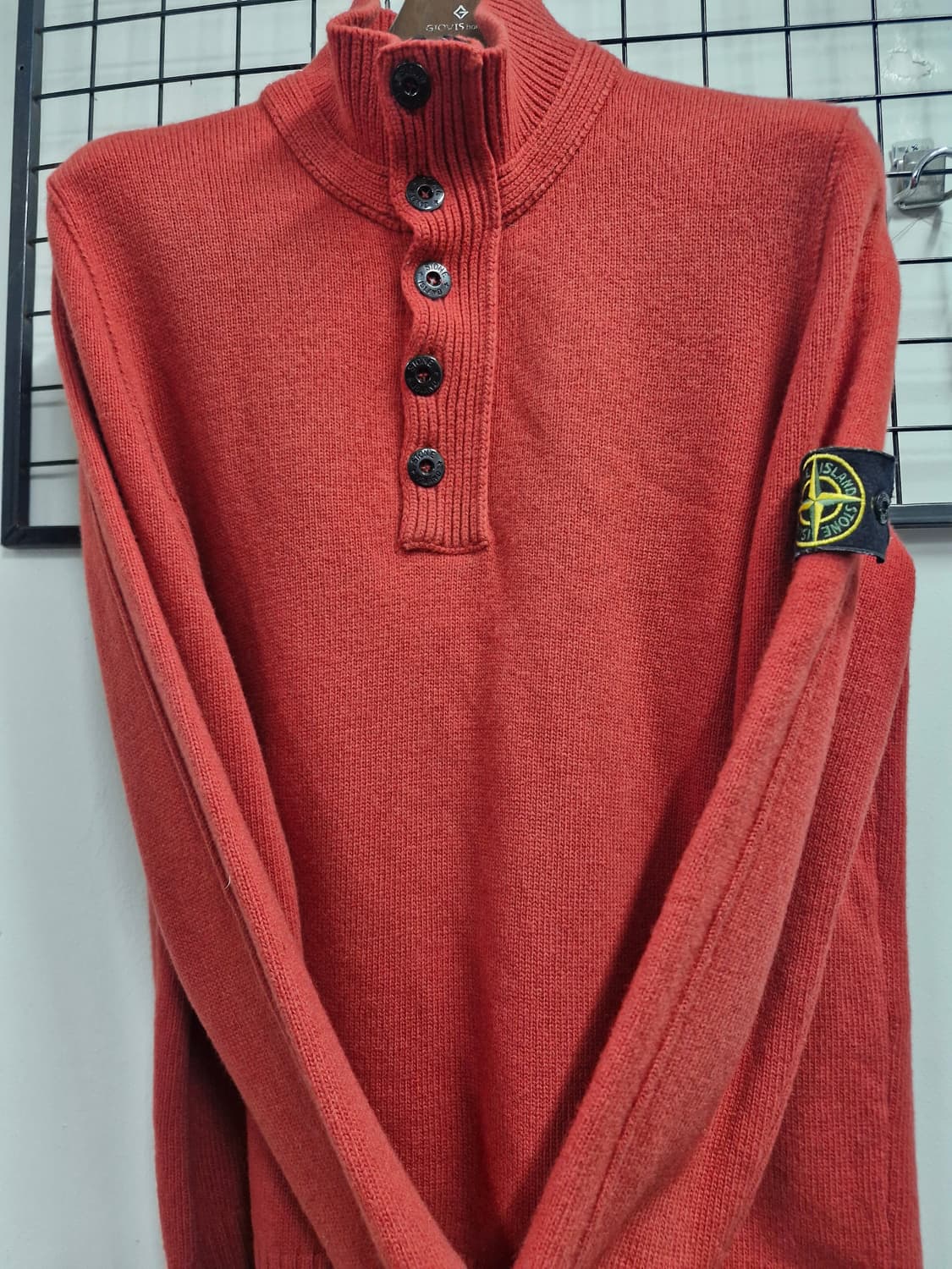 95M 스톤아일랜드 하이넥 반집업 버튼 울 니트. 상품이미지5