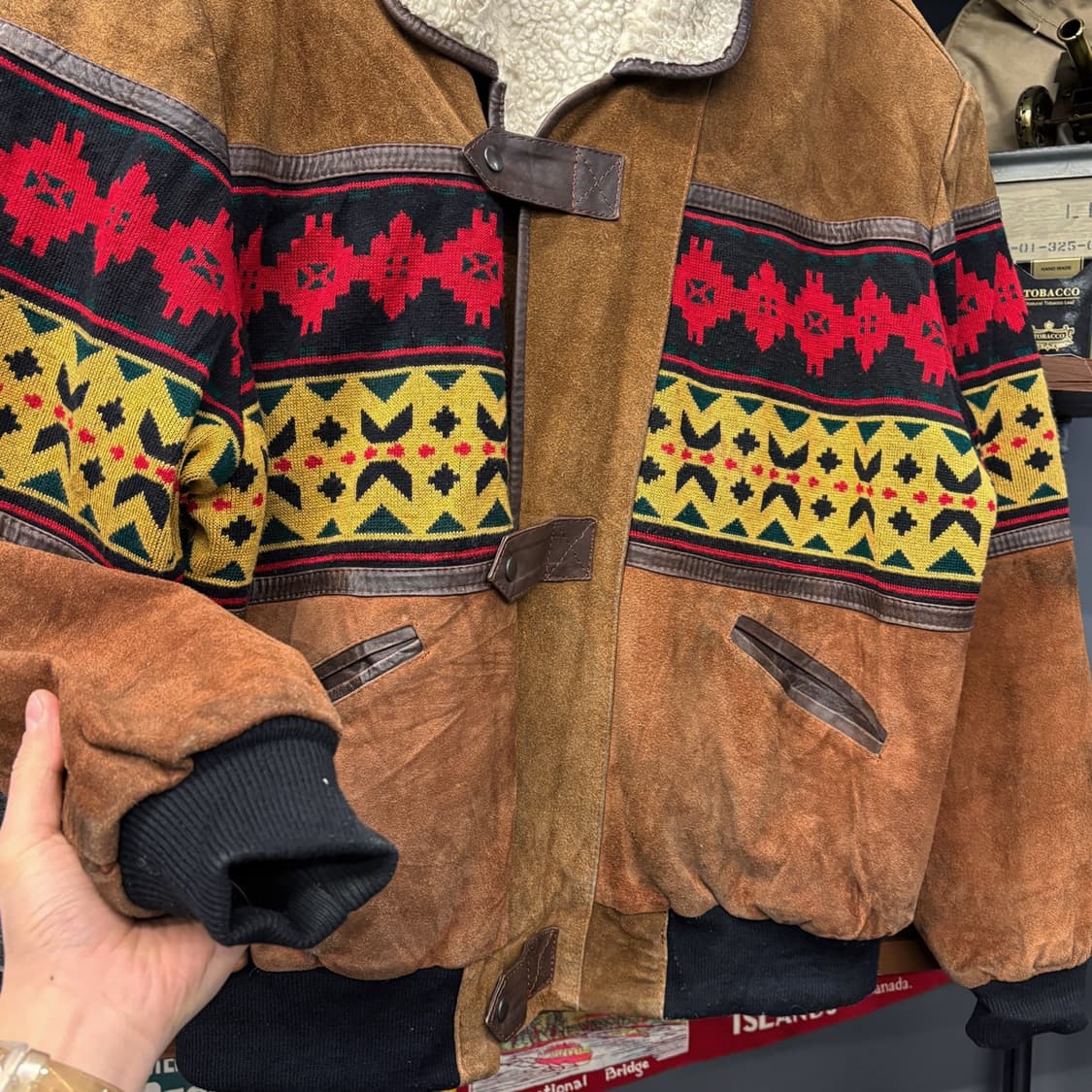 90s 빈티지 나바호 카우하이드 스웨이드 레더 쉐르파 봄버자켓 N582 상품이미지4