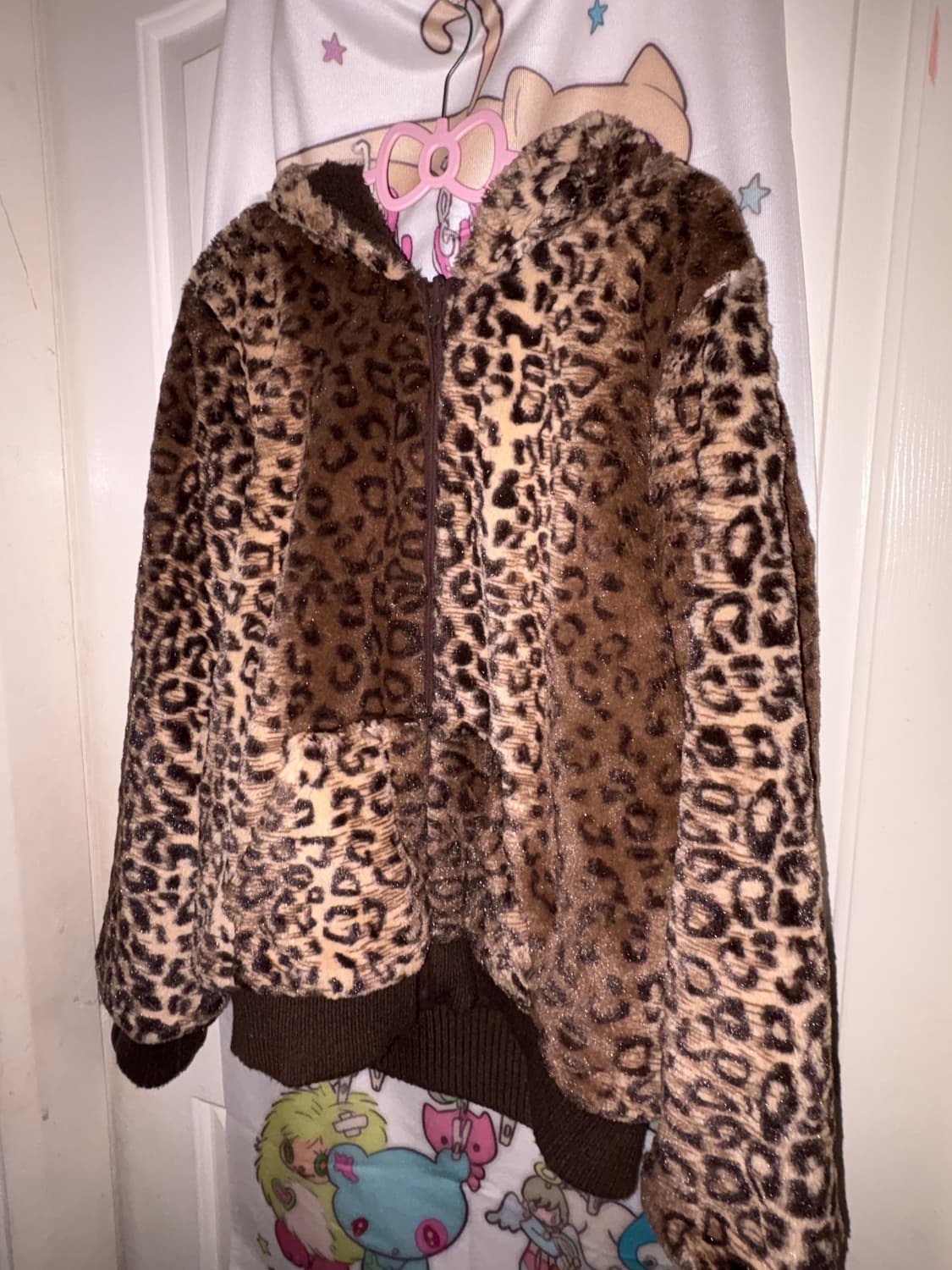 빈티지 호피 퍼 후드집업 갸루 상품이미지2