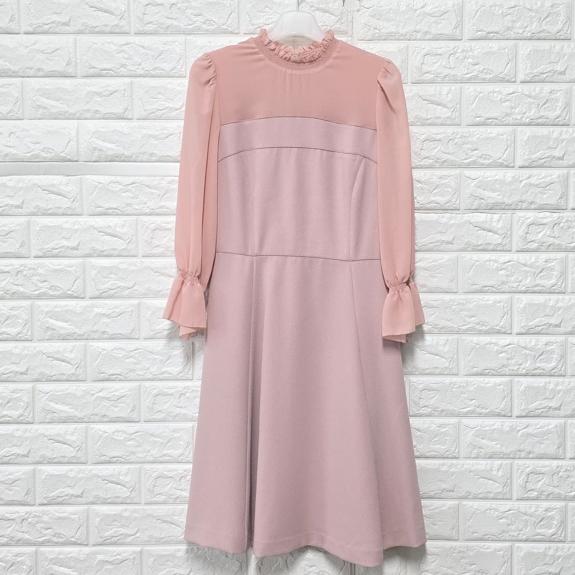 잇미샤 핑크 쉬폰 배색 원피스  상품이미지1