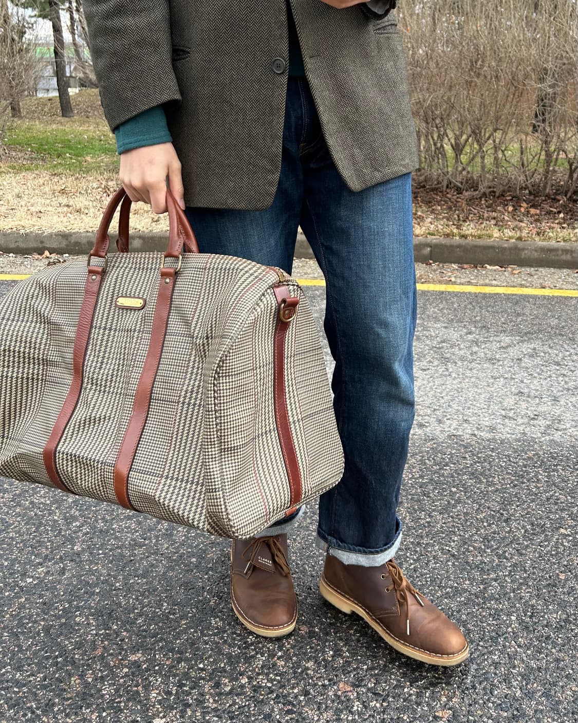 80‘s vtg PRL 히운드 투스 체크 보스턴백 상품이미지3