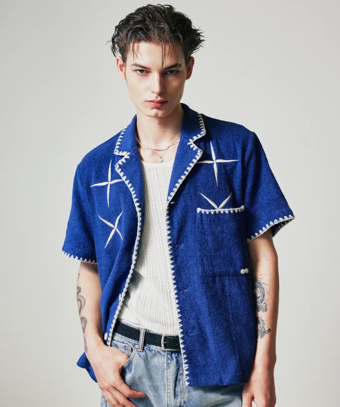 SSY 이스트 스타 버튼업 테리 셔츠 가디건 네이비 M 상품이미지1