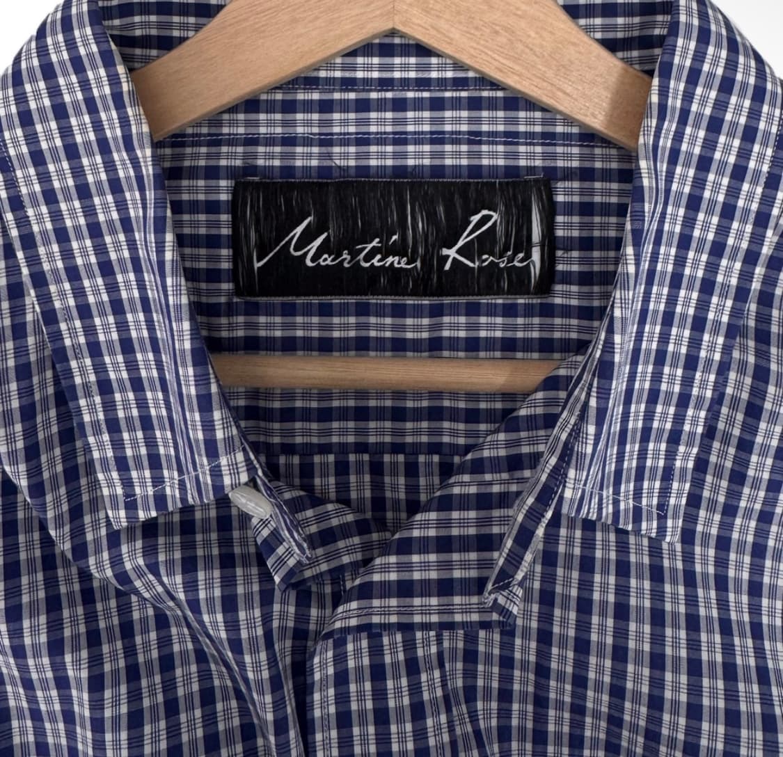 [L] 마틴로즈 18fw 체크 패치 깅엄 보이프렌드 오버핏 셔츠 블루 상품이미지4