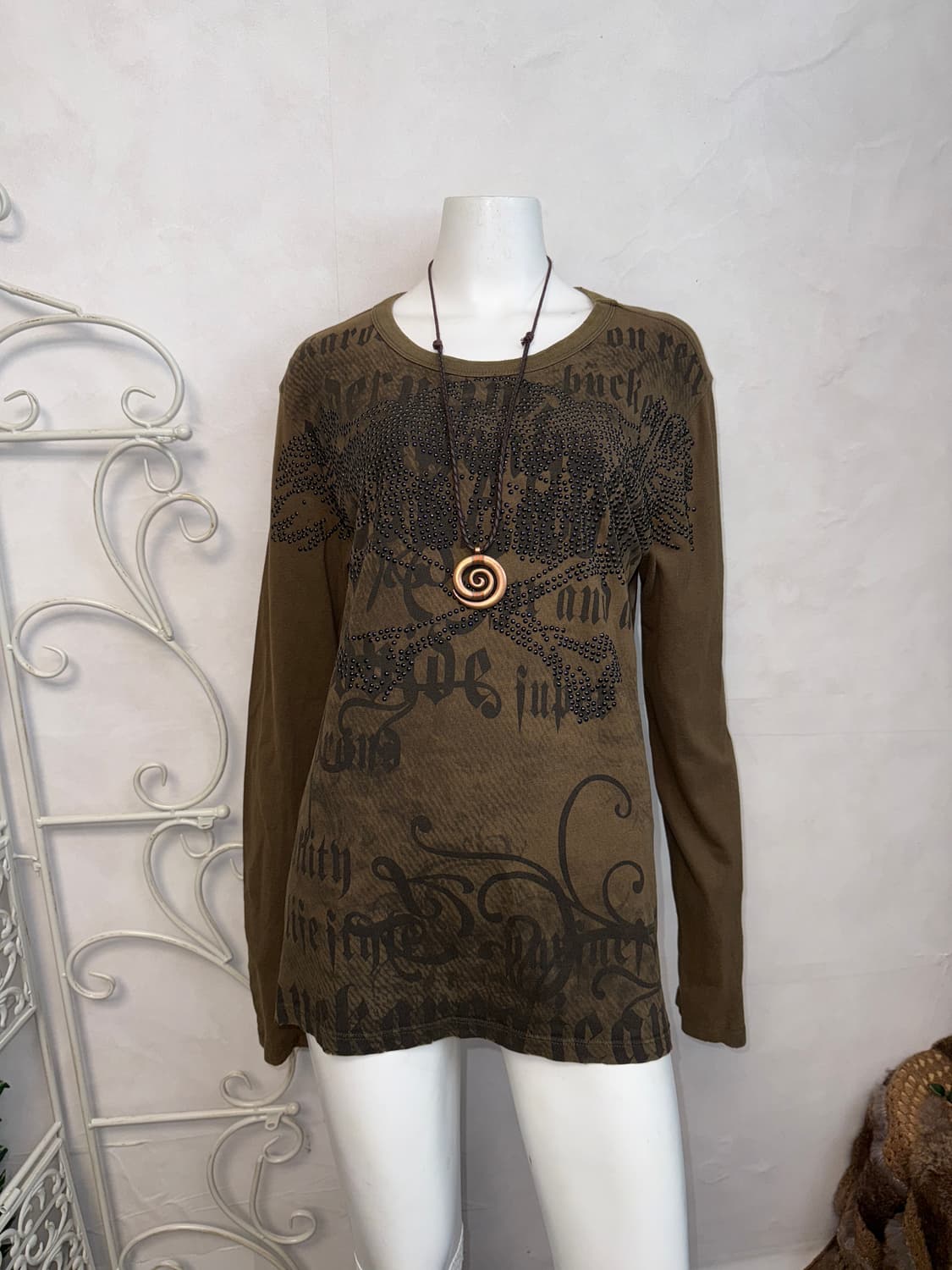 Buckaroo khaki brown lettering skull t 상품이미지6