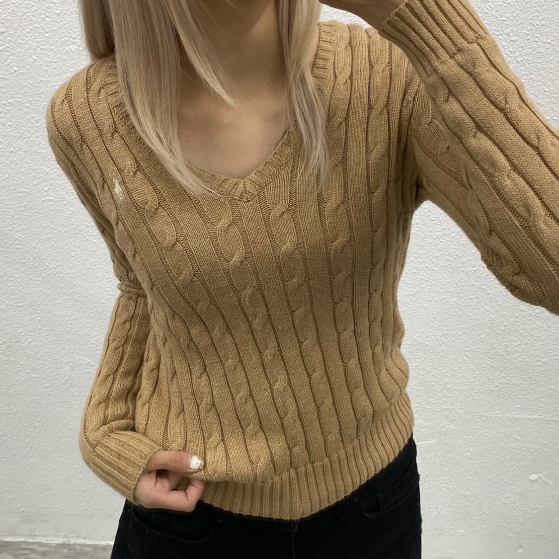 폴로 랄프로렌 화이트포니 베이지 꽈배기 브이니트 XS 상품이미지1