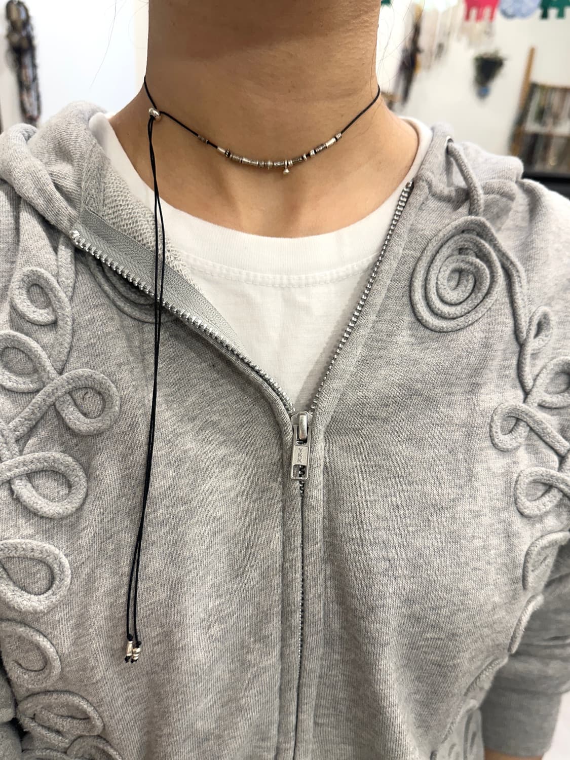 Musta karensilver mix black silk necklac 상품이미지7