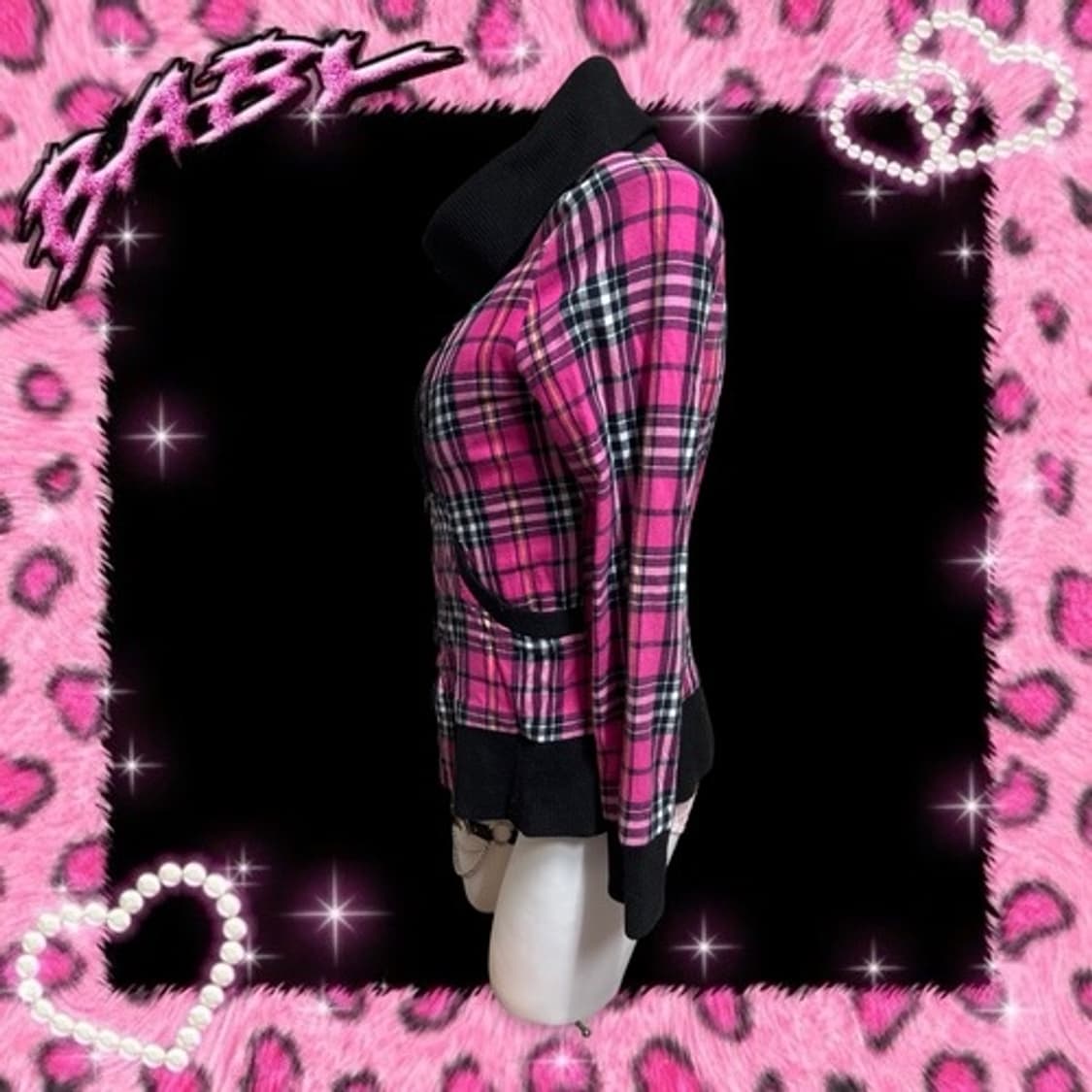 Tralala 핑크 체크 하이넥 투웨이 지퍼 집업 점퍼 캐캐체 상품이미지5