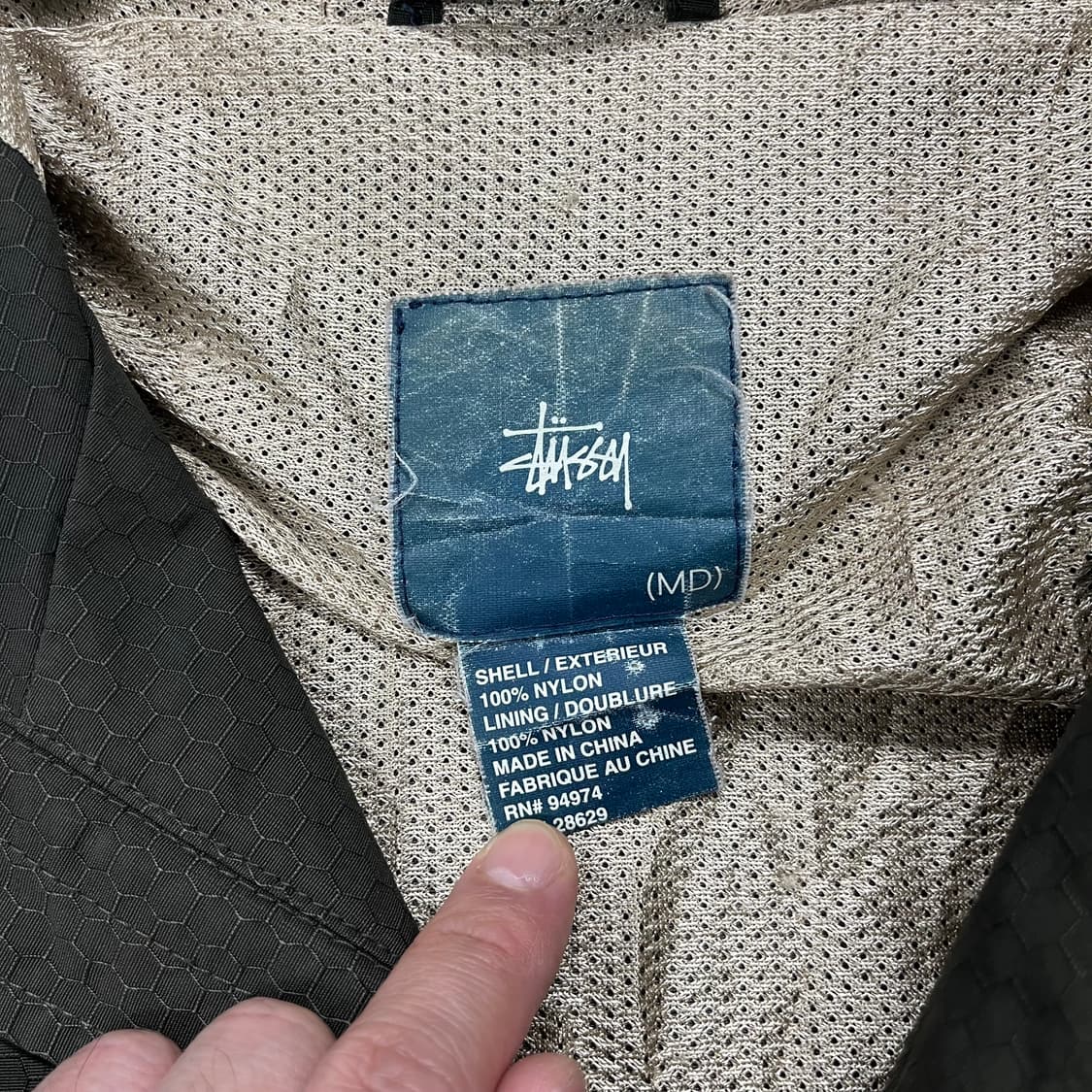 [M] 90s 올드 스투시 2WAY 나일론 후드 자켓 점퍼 바람막이 카키 상품이미지9