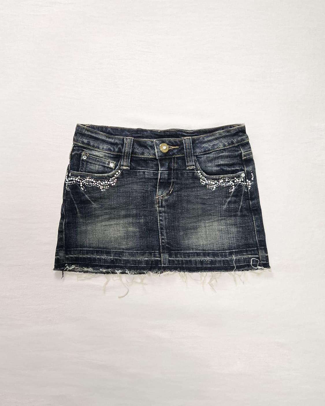 y2k 하라주쿠 라인스톤 로우라이즈 데님 스커트 상품이미지1