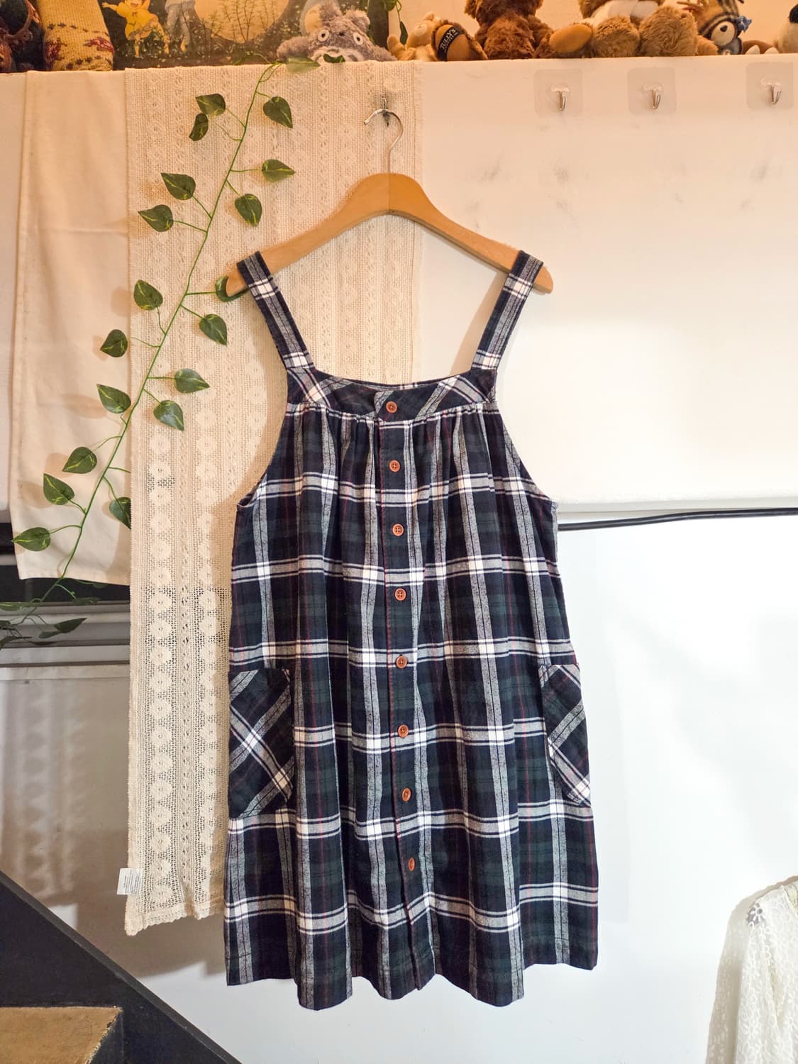 너드 체크 사이드포켓 오버롤 원피스 상품이미지3