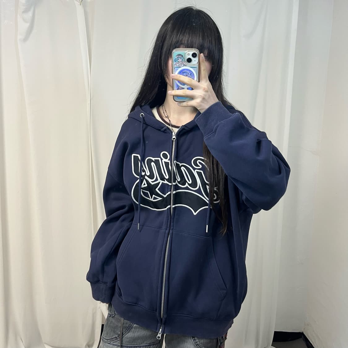 Gainsboro navy two-way zip-up hoodie 상품이미지1