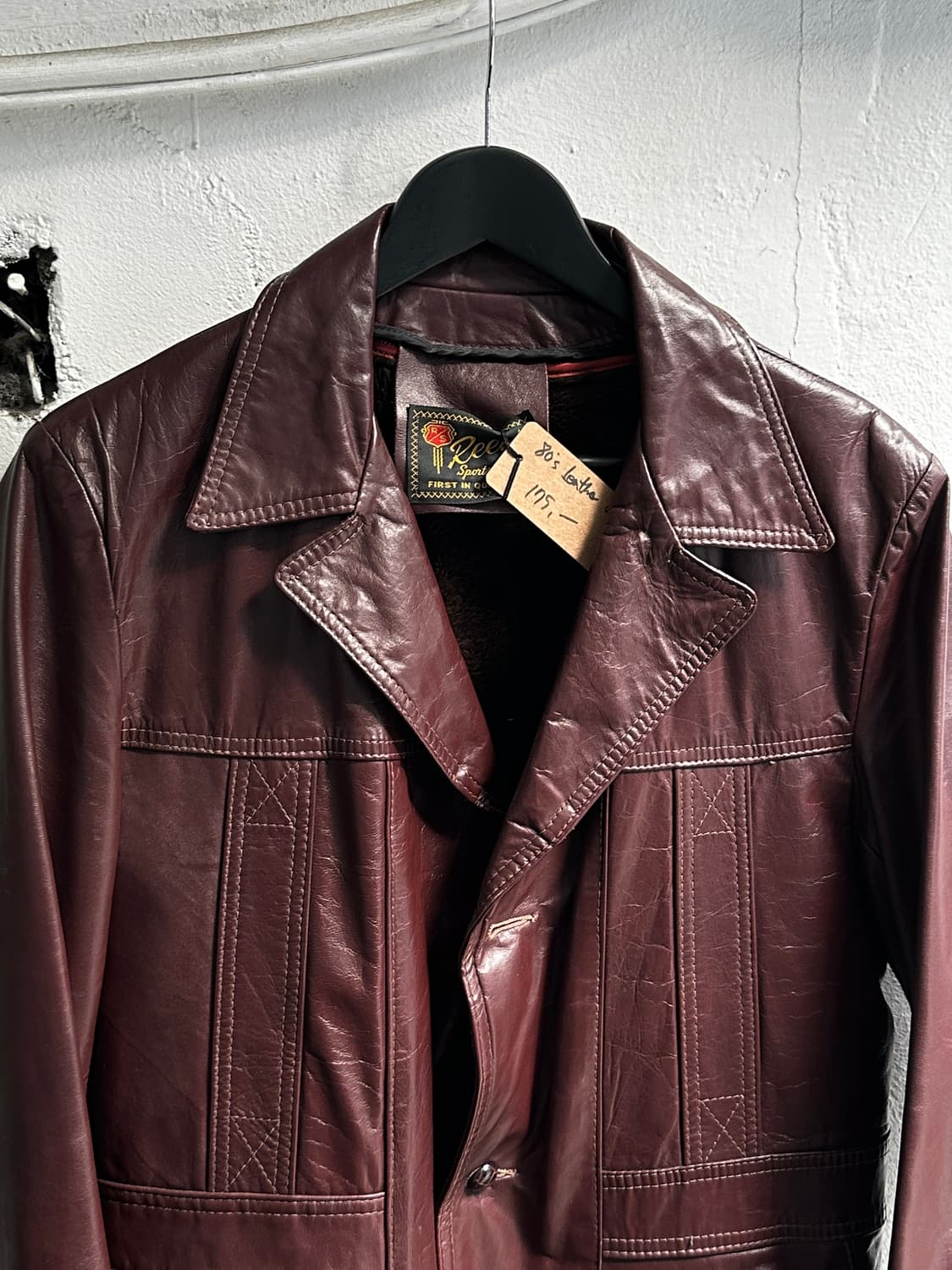 80's 빈티지 버건디 레더 코트 파이트클럽st 상품이미지5