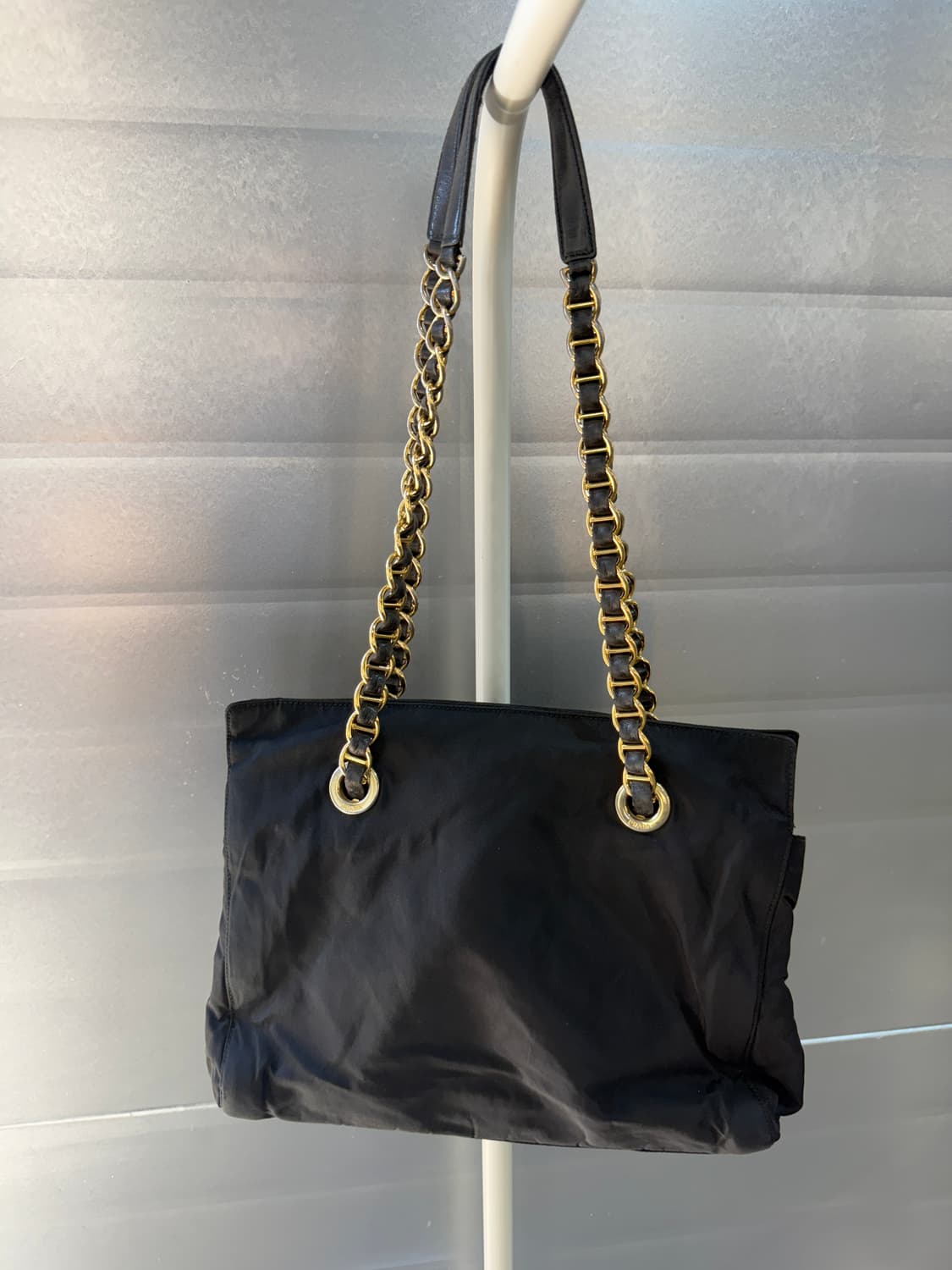 정품 빈티지 프라다 나일론  블랙 체인 숄더백 상품이미지3