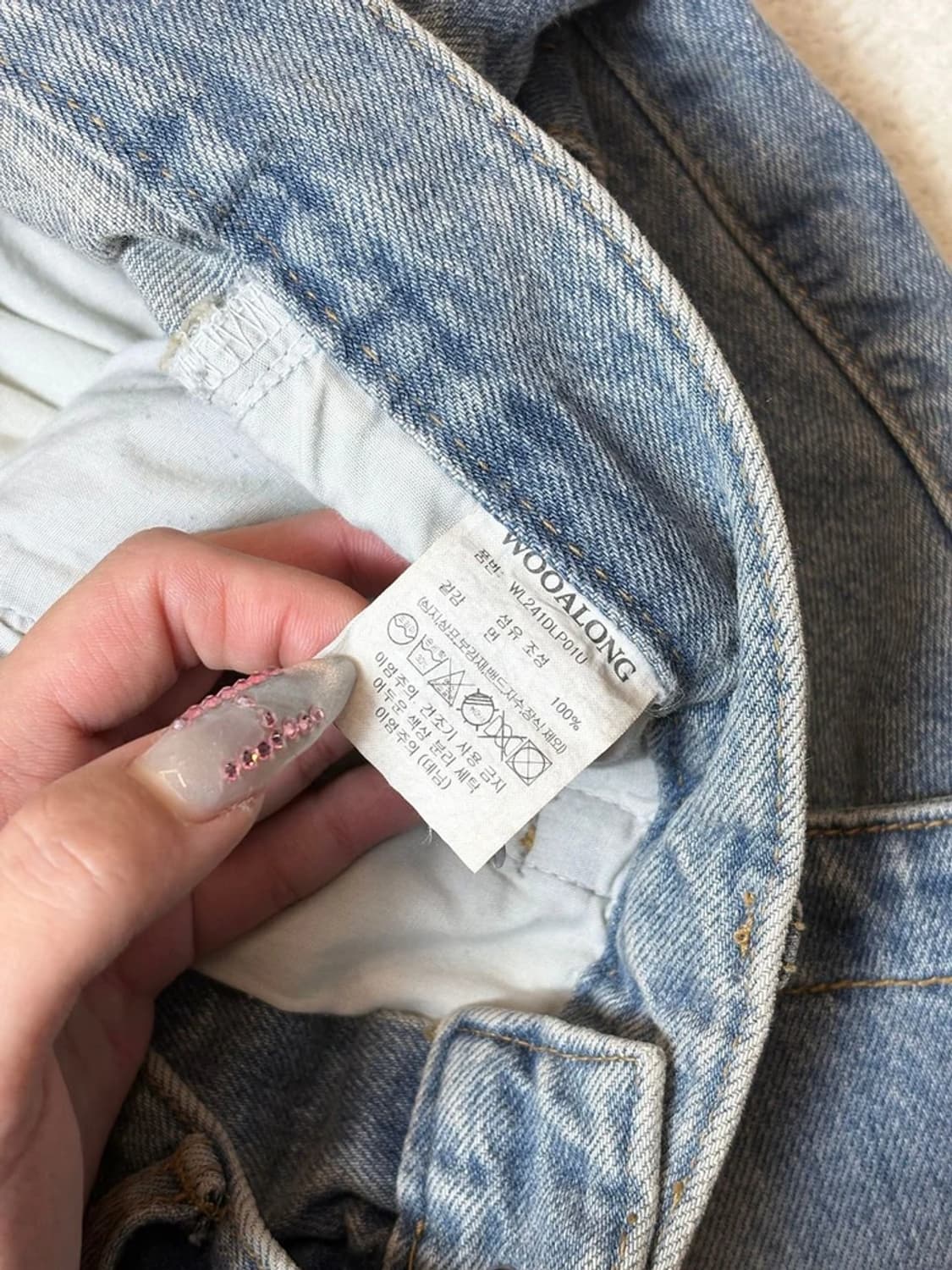 우알롱 24ss 워싱 커브드 포켓 와이드 데님 팬츠 PN6602 상품이미지8