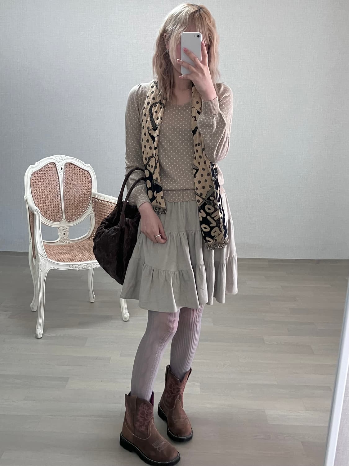 jpn vintage barbie beige dot frill knit 상품이미지3