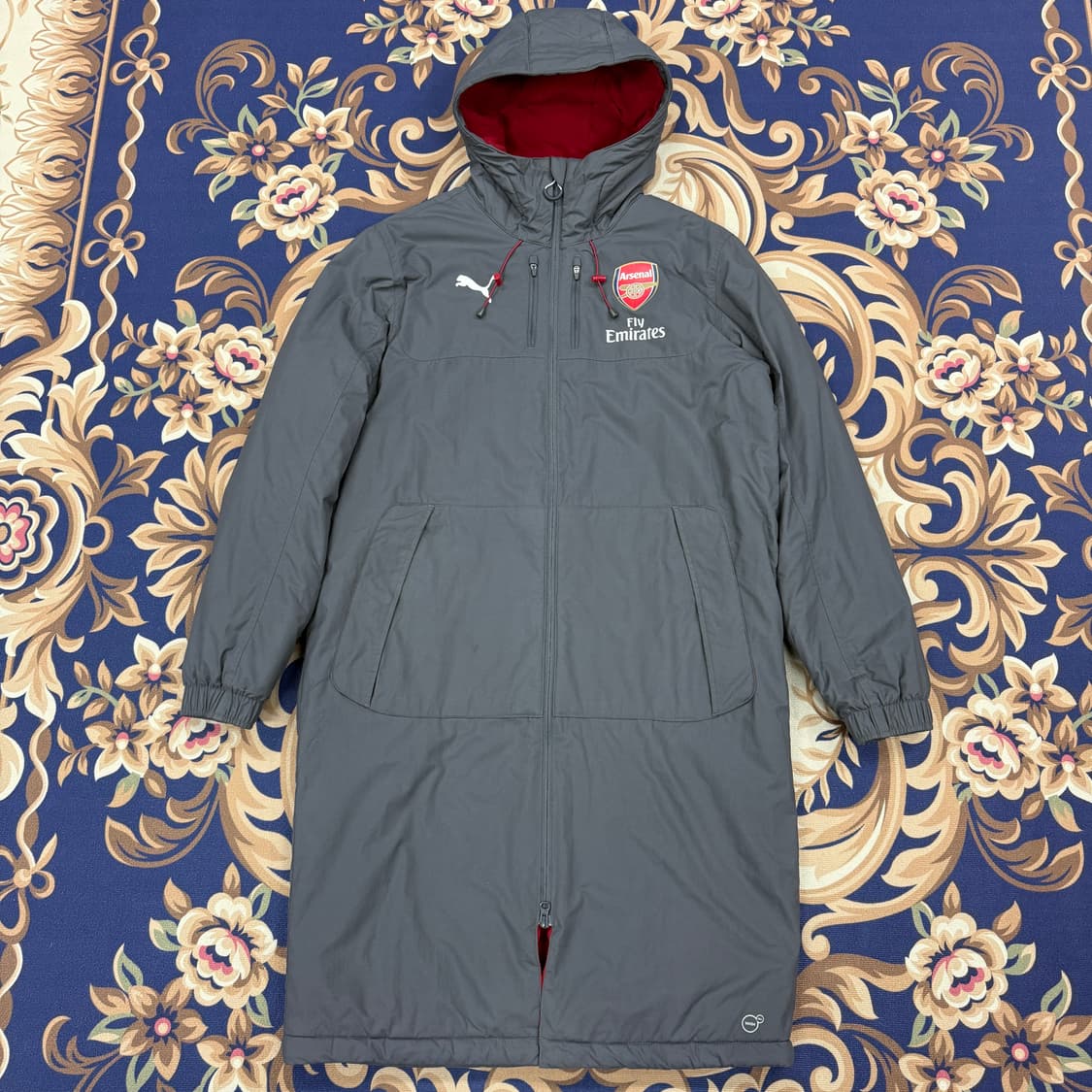 (M)푸마 Puma 아스날 17/18 벤치 코트자켓(차콜,2Way지퍼) 상품이미지1