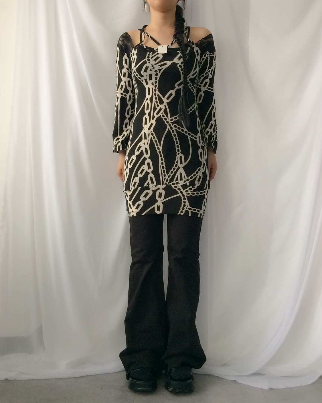 Chain pattern knit onepiece 상품이미지1