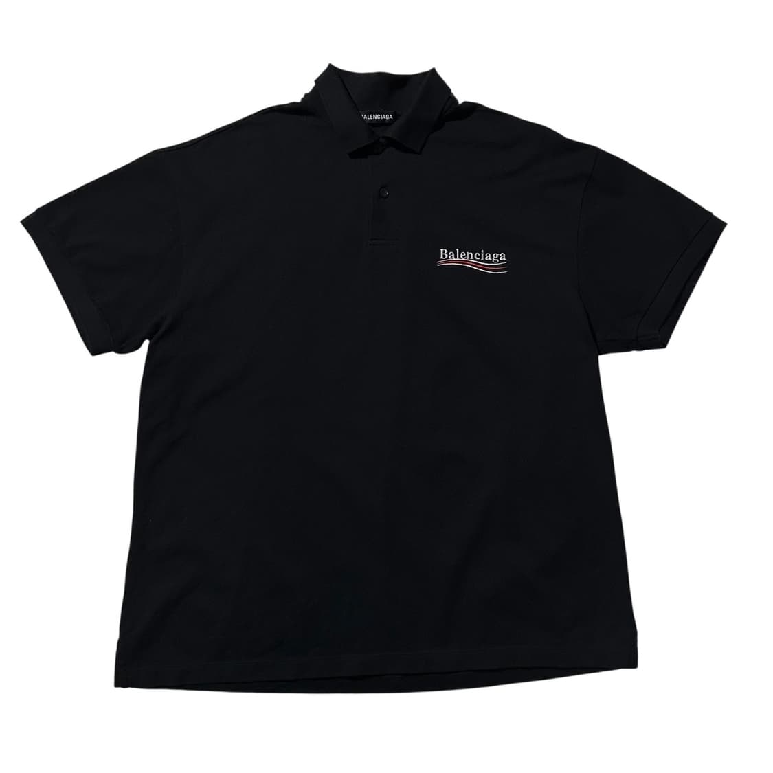 (매장판) 발렌시아가 웨이브로고 피케 카라 반팔 티셔츠 블랙 상품이미지1