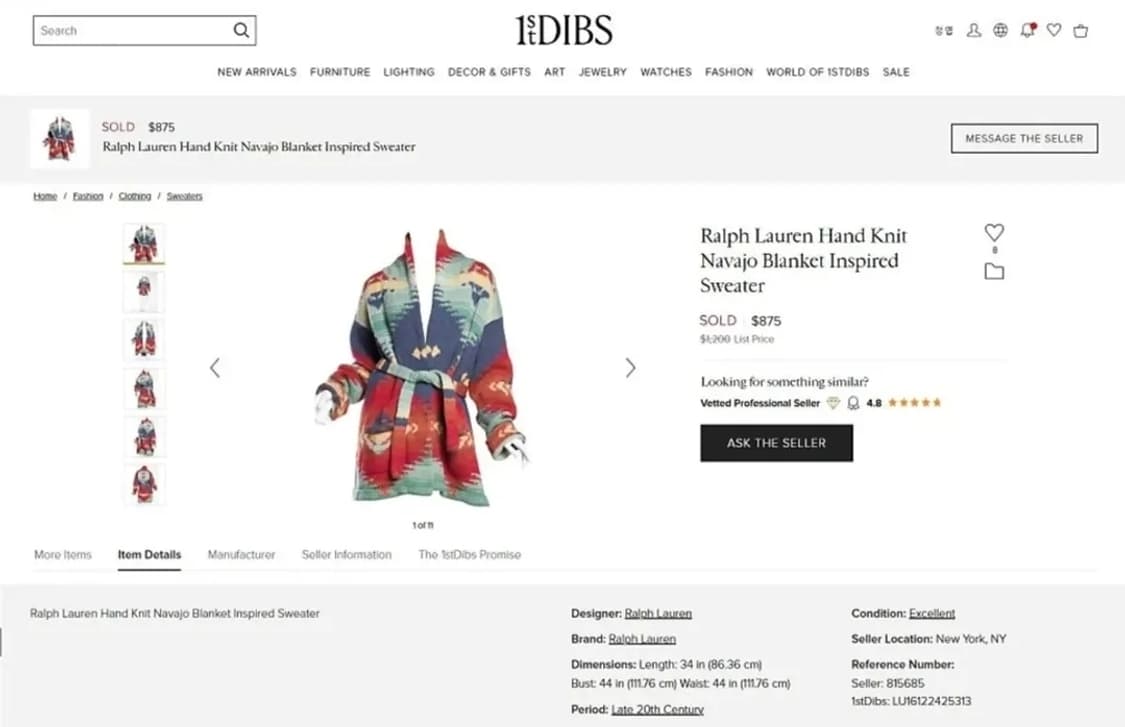 (희귀)80's 로렌 랄프로렌 나바호 핸드 니트 가디건 s 정품 상품이미지9