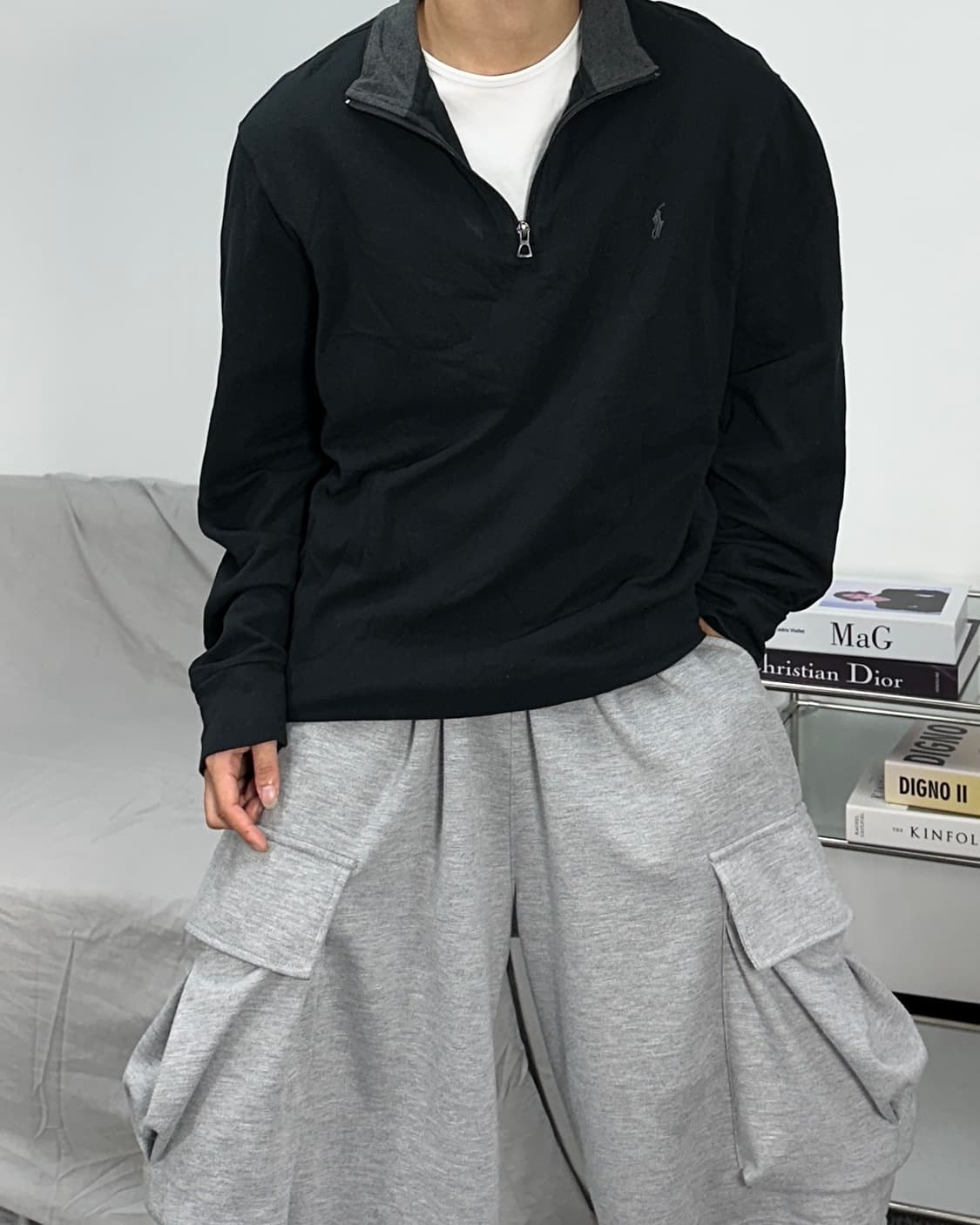 폴로 랄프로렌 카라 로고 블랙 하프집업 L 상품이미지2