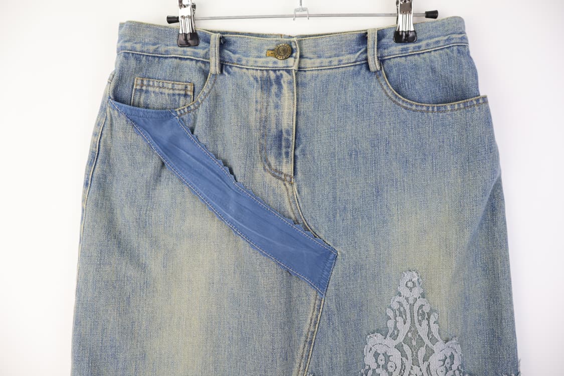 Vintage Denim lace details Midi Skirts 상품이미지7