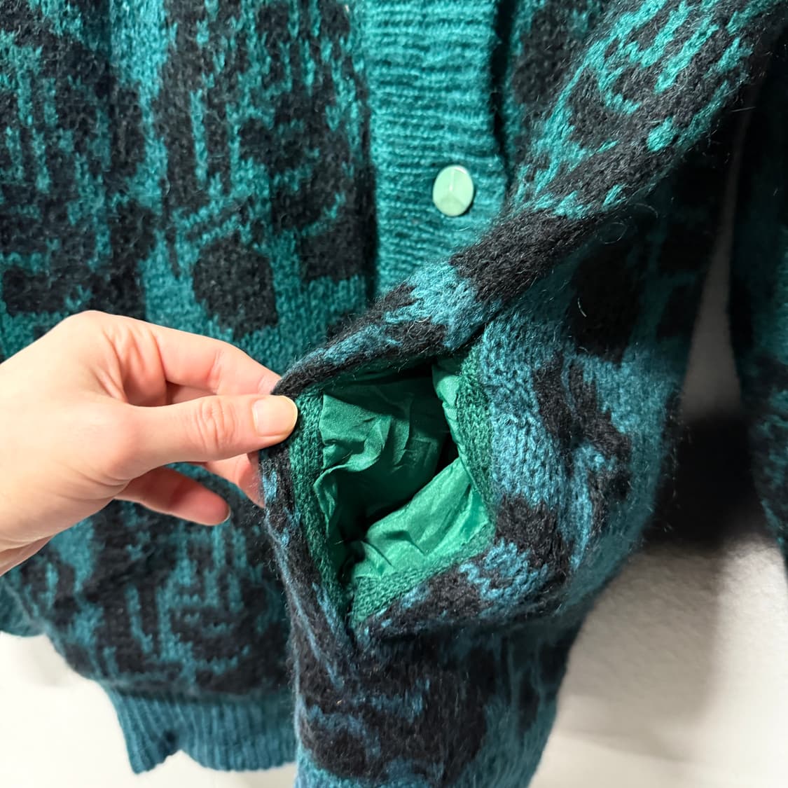 VTG 빈티지 에스닉 풀 패턴 울 혼방 모헤어 가디건 자켓 틸 상품이미지5