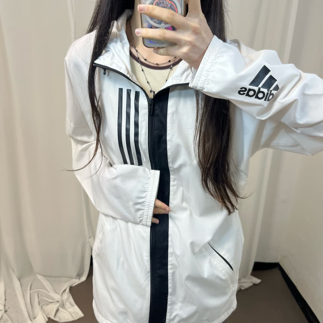 Adidas white running two-way windbreaker 상품이미지3