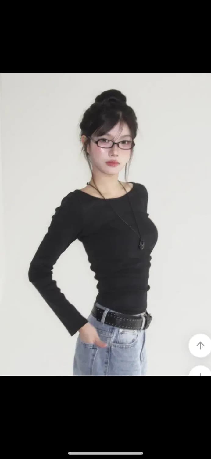 모디무드 MOMU BASIC 긴팔 티셔츠 보트넥 블랙 2 상품이미지1