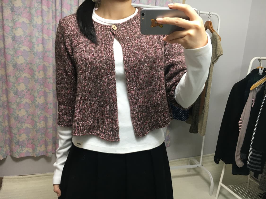 핑크 브라운 7부 니트 가디건 상품이미지3