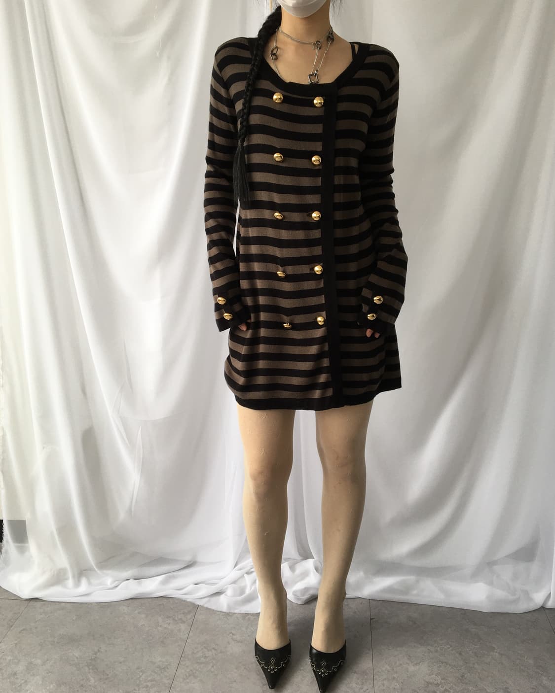Double button stripe pattern knit cardig 상품이미지7