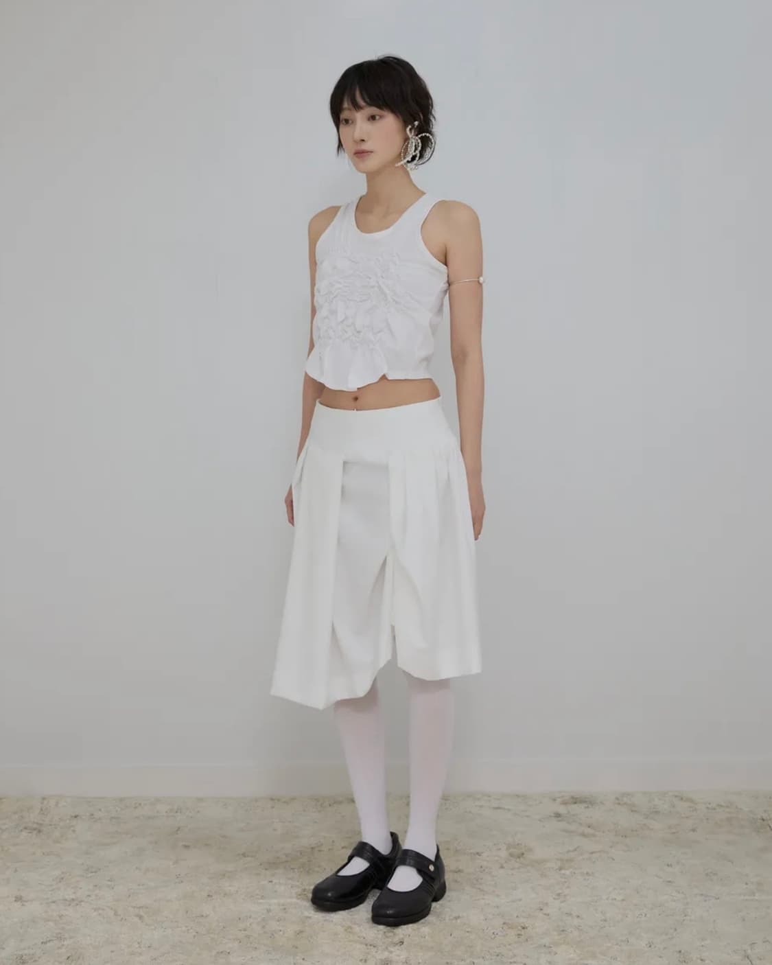 플레어업 드레이프 미디 스커트 화이트 size1 상품이미지5