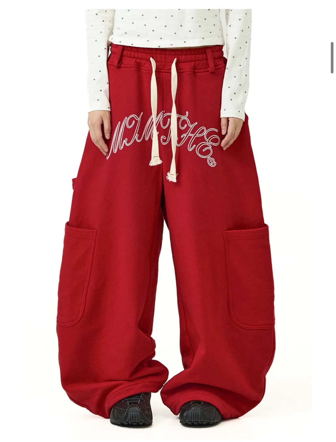 밈더워드로브 볼로 프린팅 와이드 팬츠 레드 상품이미지1