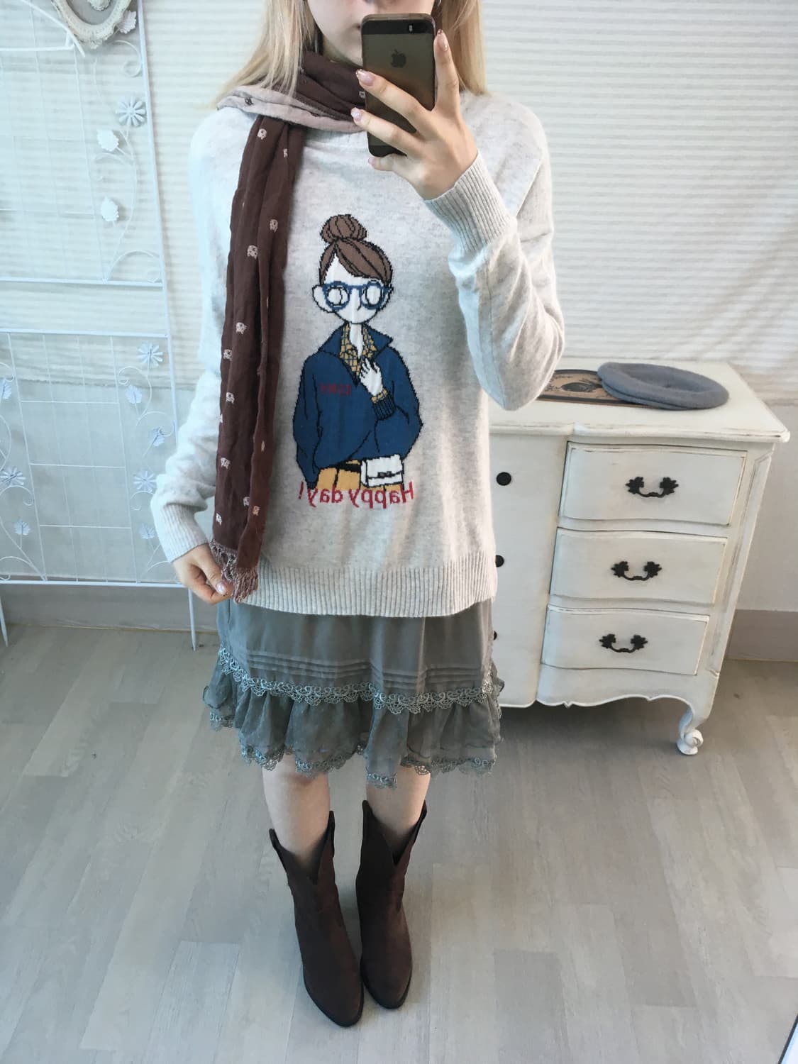 일본빈티지 너드니트 + 네코 머플러 상품이미지1