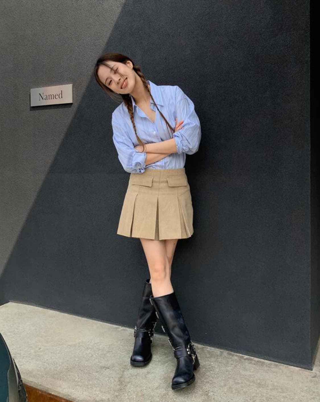 포켓 플리츠 미니스커트 베이지 상품이미지3