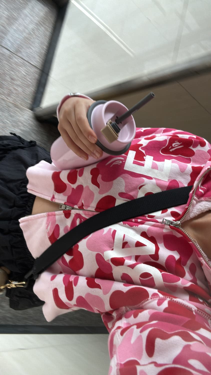 베이프 abc 크롭 후드 집업 핑크 상품이미지2