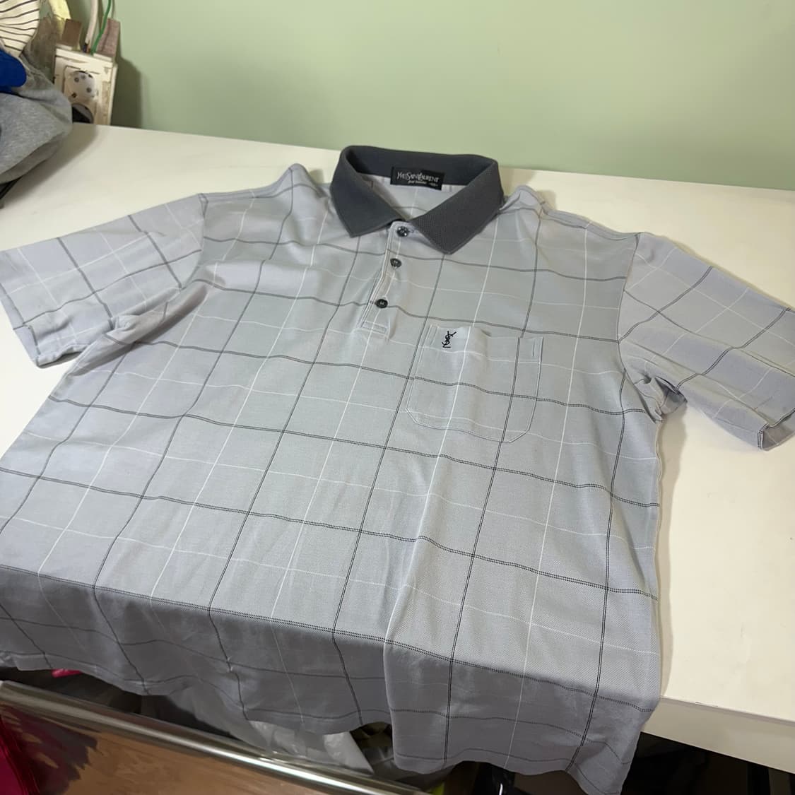 105 L 입생로랑 YSL 카라넥 빅체크 코튼 PK티 상품이미지4