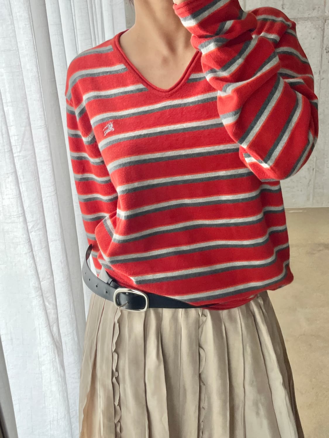 Burberry 버버리 로고 스트라이프 스웨터 레드 3 상품이미지1