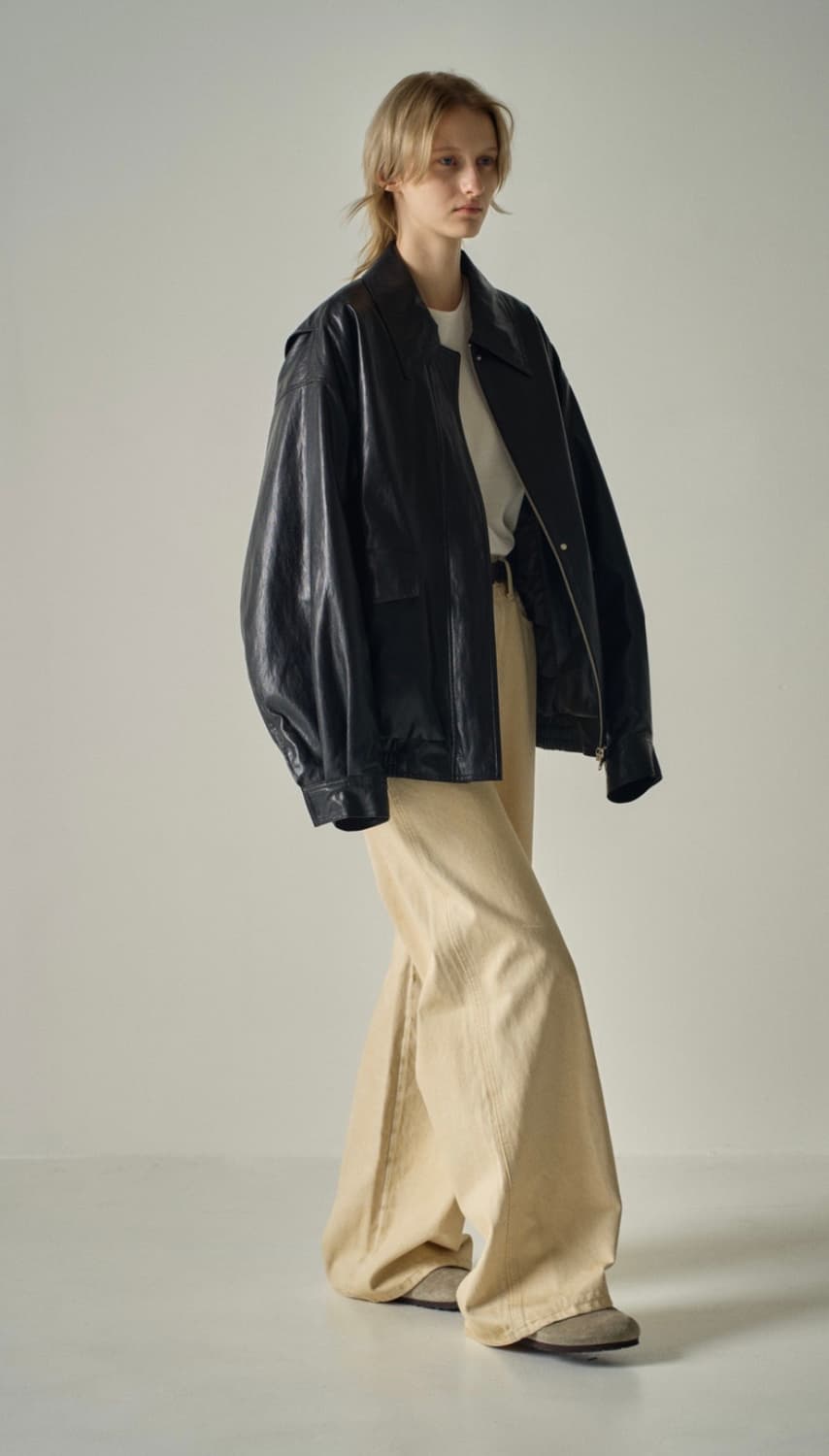 파사드패턴 오버핏 레더 블루종 블랙 상품이미지1