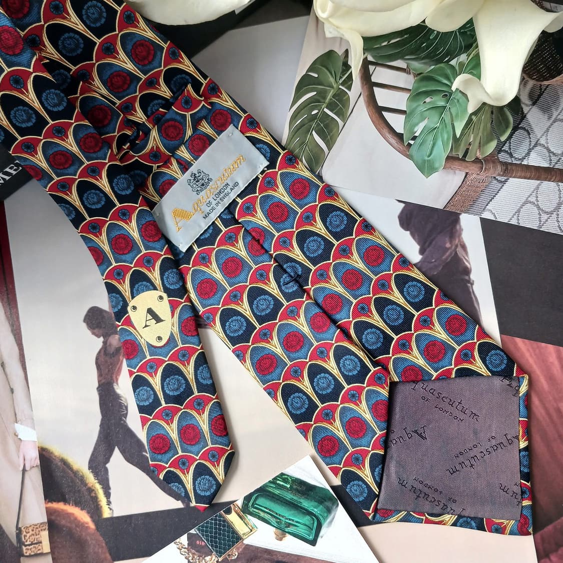 아쿠아스큐텀 실크 네이비 멀티 패턴 넥타이 9.7cm A+등급 G27 상품이미지5