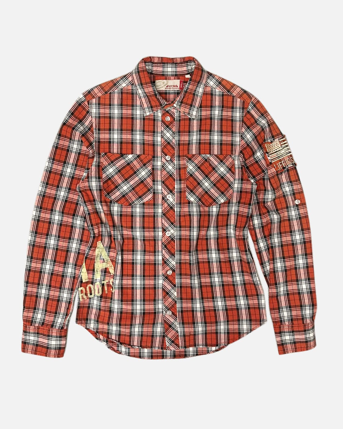 patch printing orenge check shirt 상품이미지2