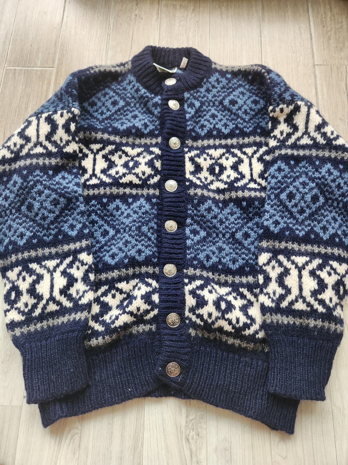 Scandia(Made in Denmark) 노르딕 패턴 울 가디건 M 상품이미지1