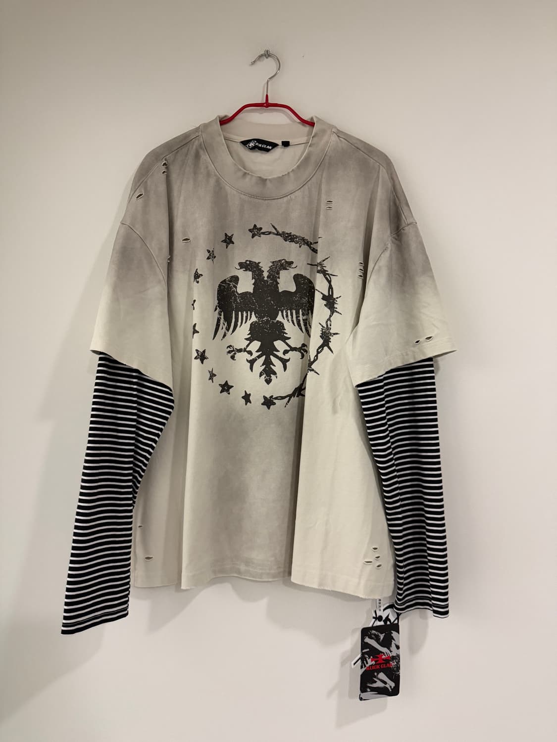 KLICKCLAK 25AW 스프레이 더티 빈티지 파괴 프린트 페이크 투피 상품이미지1