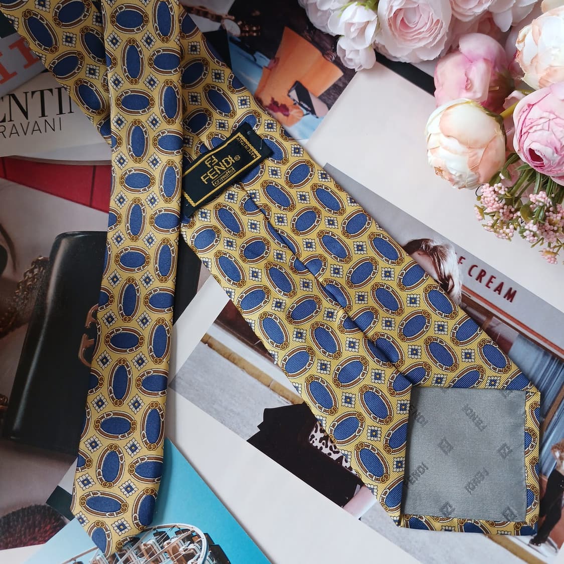 펜디 실크 옐로우 오벌 패턴 넥타이 9.2cm A+등급 G28 상품이미지5