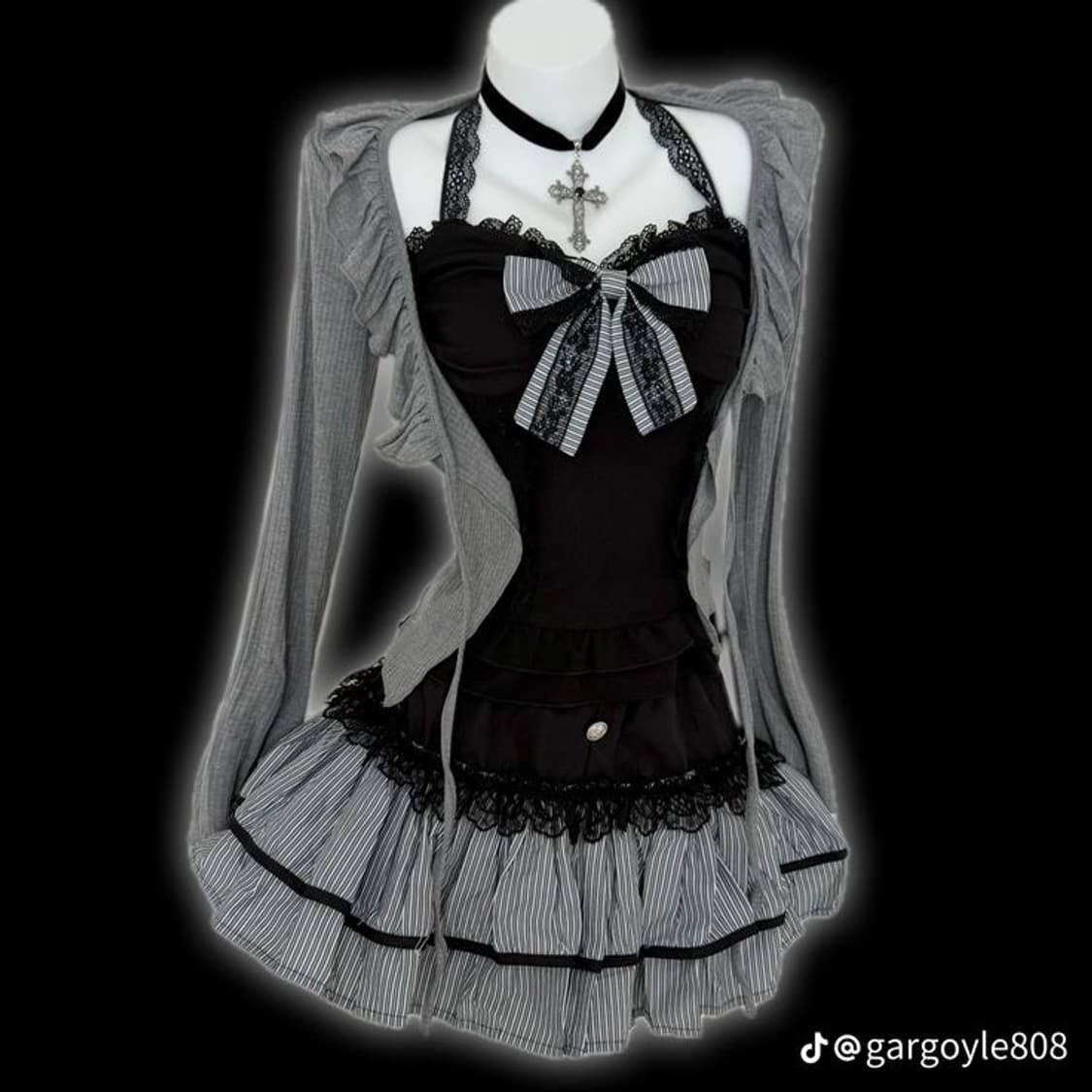 중브 고스로리 리본 가디건 스커트 셋업 상품이미지1